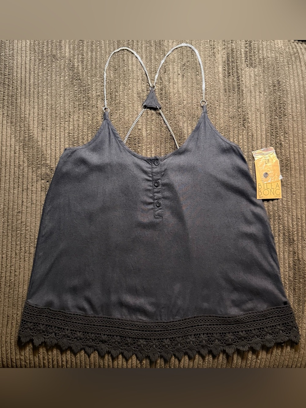 NWT Billabong Black Top With Chain Straps